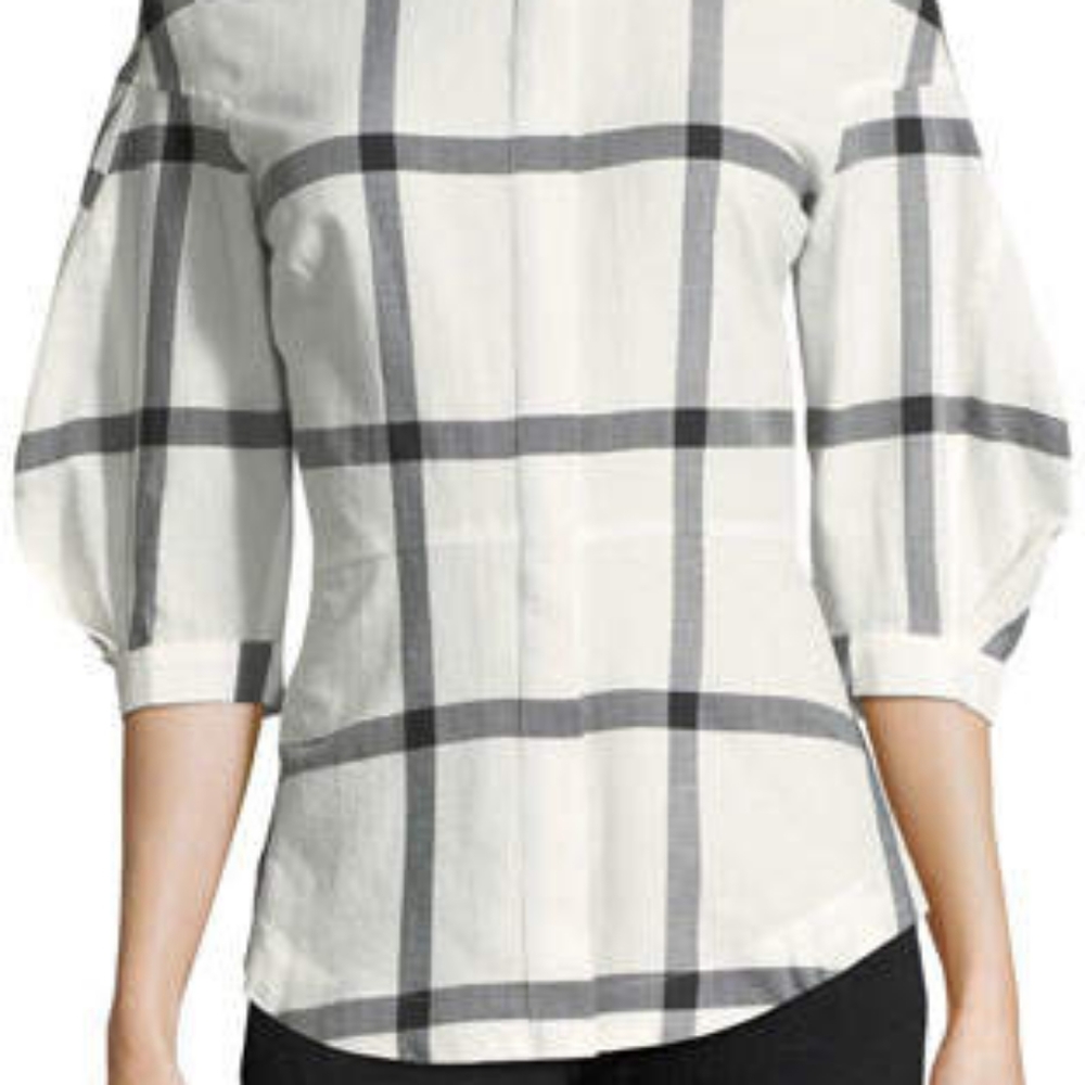Derek Lam 10 Crossby Long-Sleeve Button-Down Check-Print Shirt w/ Lace-Up Back